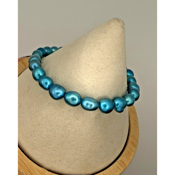 Genuine Freshwater Pearl Stretch Bracelet Aqua 5mm Women’s - Picture 4 of 6